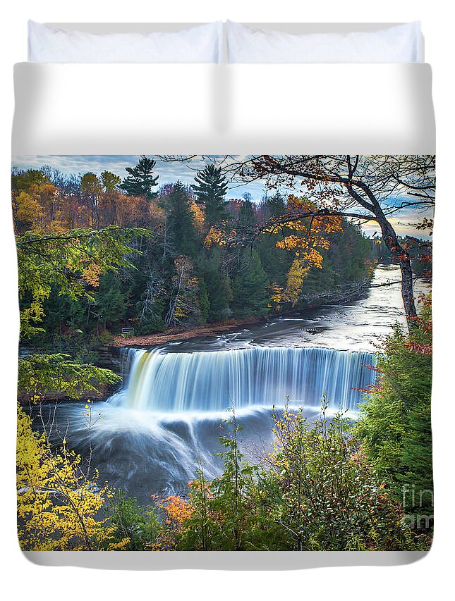 Waterfalls Duvet Cover featuring the photograph Waterfalls Upper Tahquamenon Autumn Colors -5085  Pure Michigan by Norris Seward