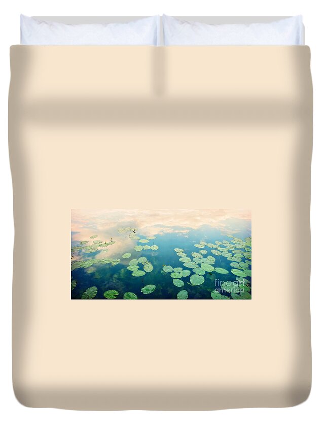 Pond Duvet Cover featuring the photograph Waterlilies Home by Priska Wettstein
