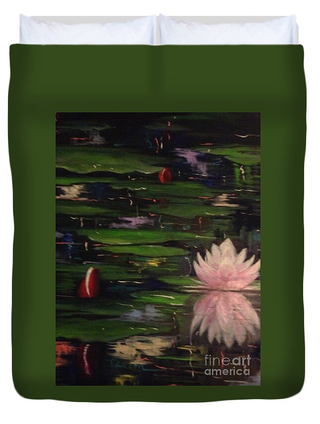 Waterlilies Duvet Cover featuring the painting Waterlilies - original sold by Therese Alcorn