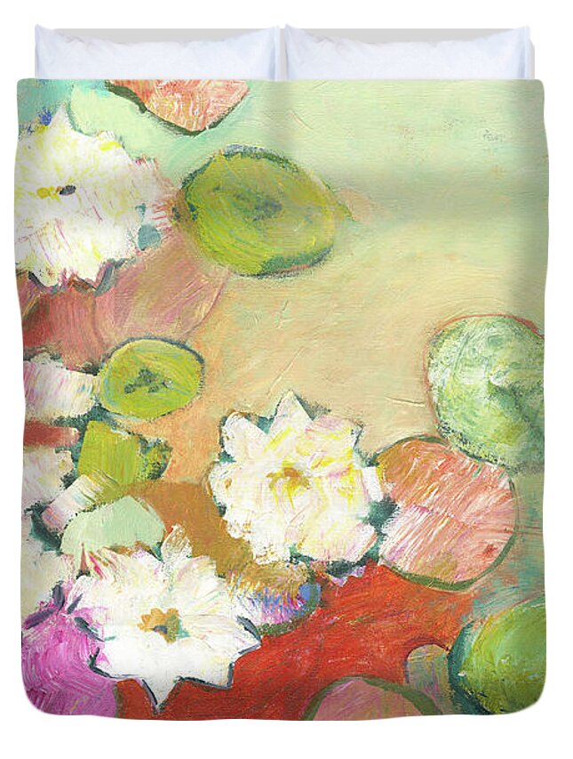 Lilly Duvet Cover featuring the painting Waterlillies at Dusk No 2 by Jennifer Lommers