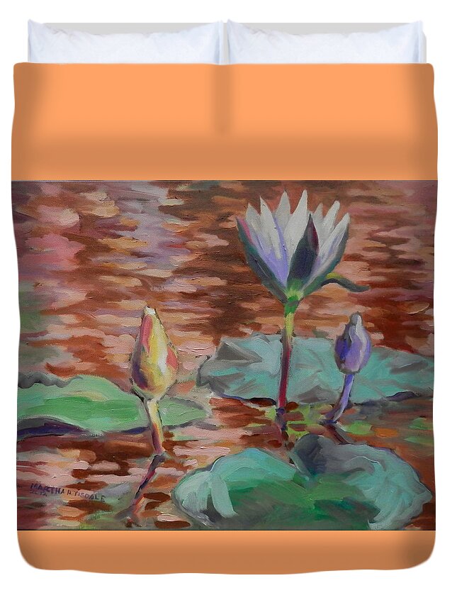 Landscape Duvet Cover featuring the painting Waterlily Blossom Gibbs Garden by Martha Tisdale