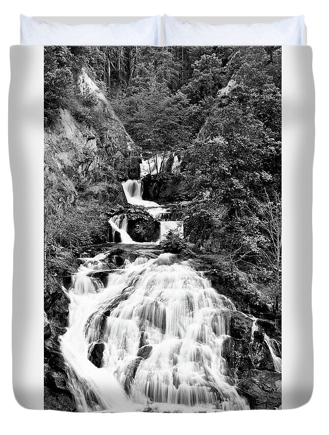 Water Duvet Cover featuring the photograph Water Slide Waterfall BW by Matthew Battisti