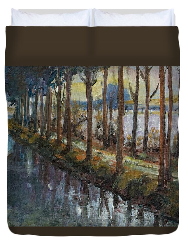Trees Duvet Cover featuring the painting Waterway by Rick Nederlof