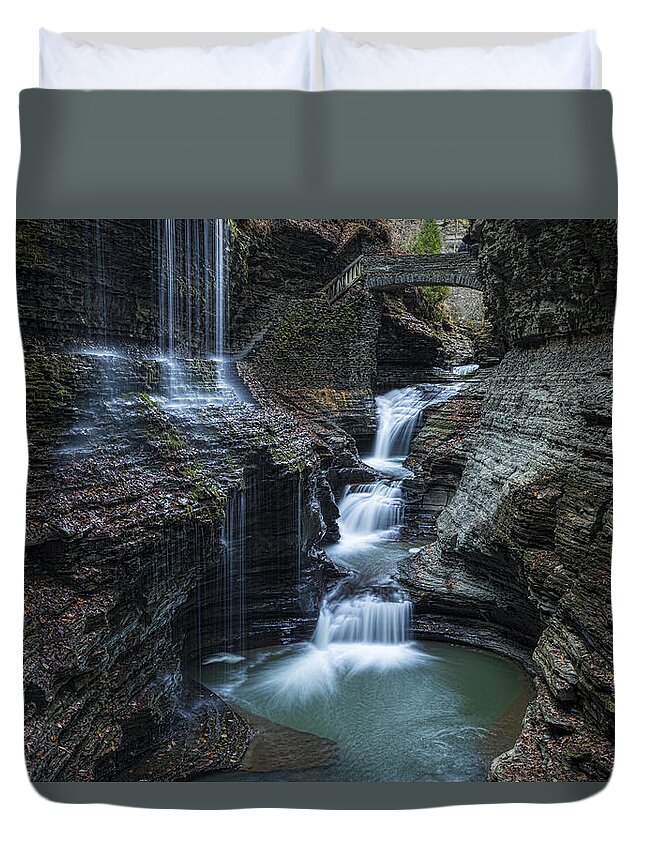 Watkins Glen Duvet Cover featuring the photograph Watkins Glen Rainbow Falls by Stephen Stookey