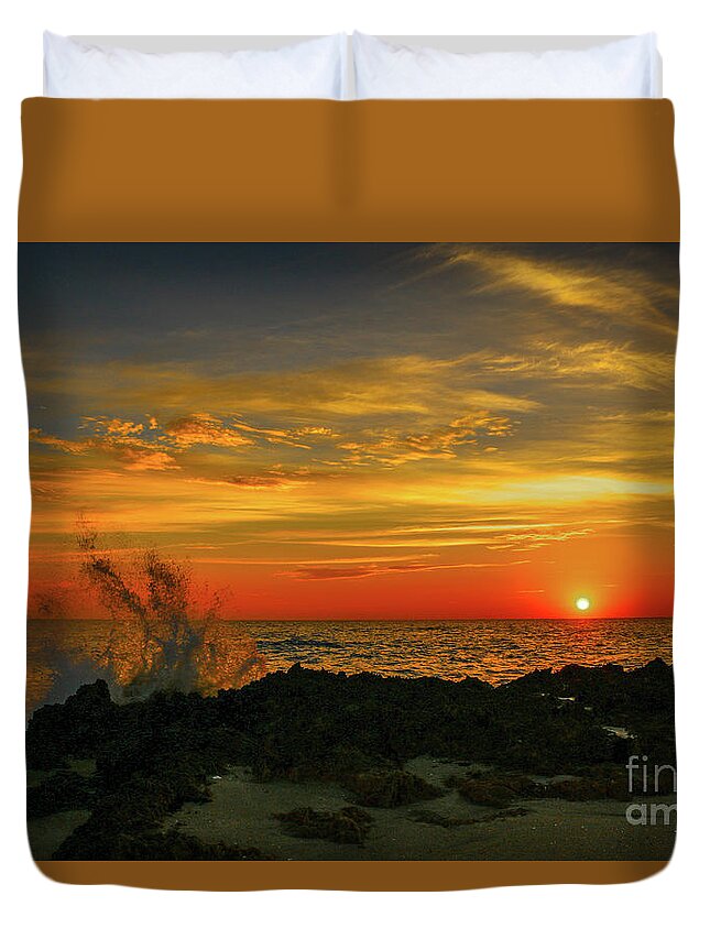 Wave Duvet Cover featuring the photograph Wave Break Sunrise by Tom Claud
