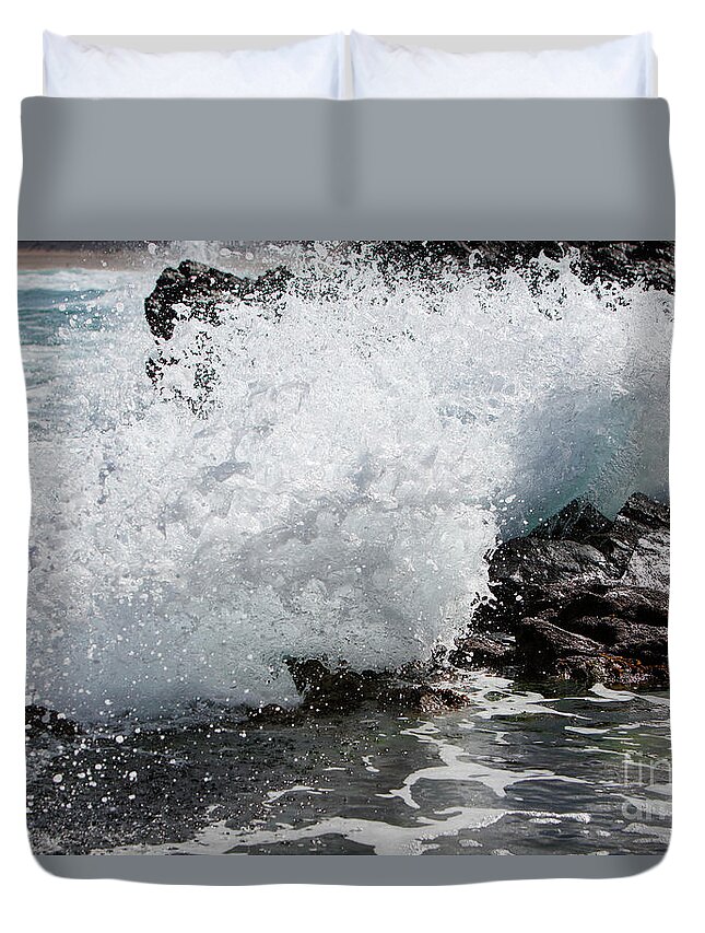 Wave Duvet Cover featuring the photograph Wave Smash by Nicholas Burningham