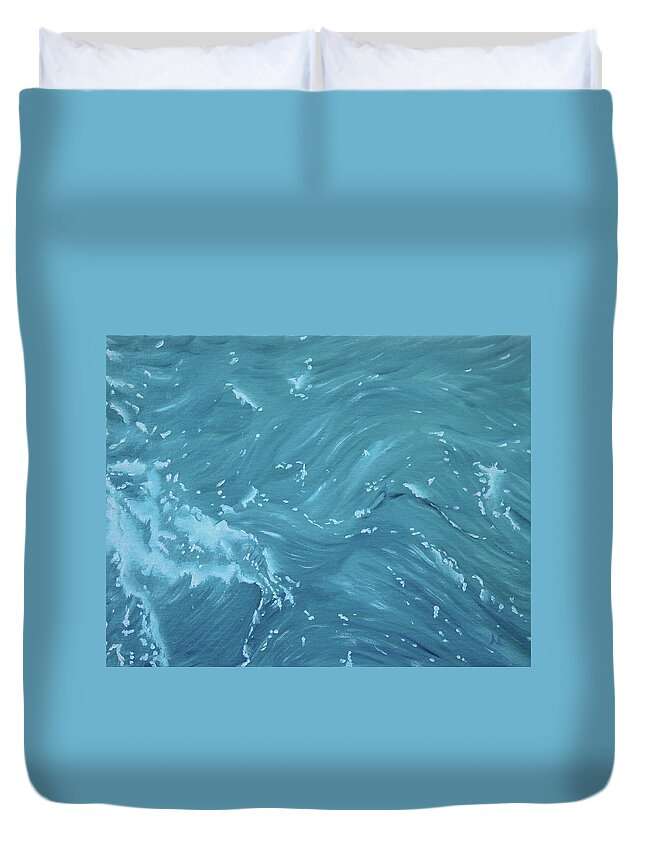 Waves Duvet Cover featuring the painting Waves - Light Blue by Neslihan Ergul Colley