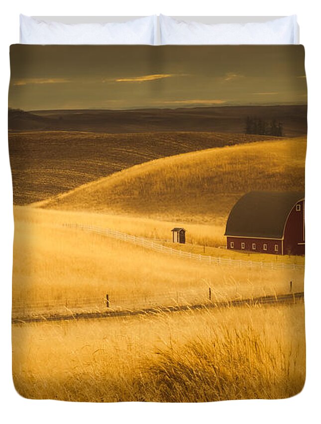 Farm Duvet Cover featuring the photograph Waves of Grain by Don Schwartz