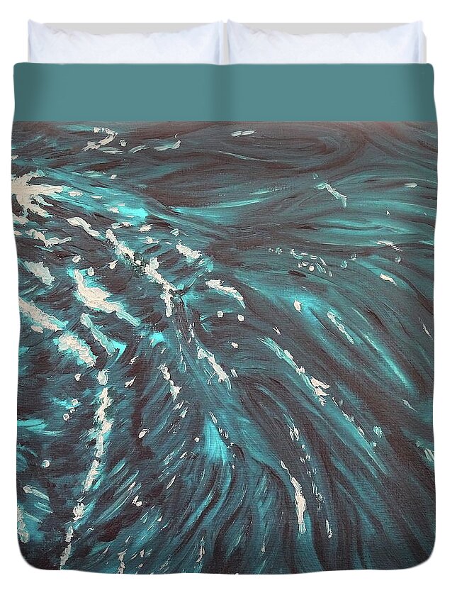 Water Duvet Cover featuring the painting Waves - Turquoise by Neslihan Ergul Colley