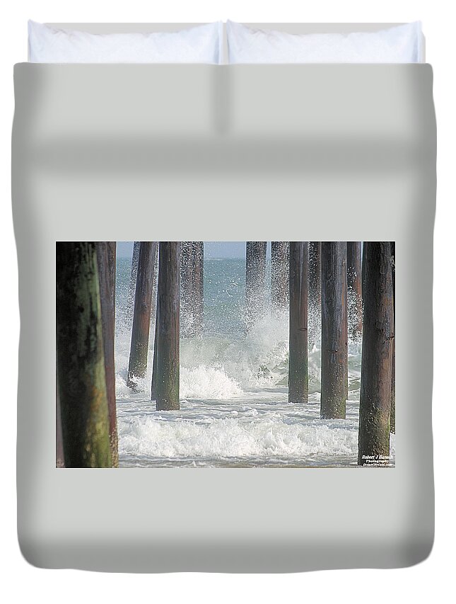 Pier Duvet Cover featuring the photograph Waves Under The Pier by Robert Banach