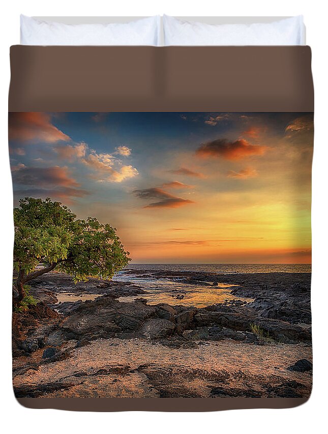 Sunset Duvet Cover featuring the photograph Wawaloli Beach Sunset by Susan Rissi Tregoning