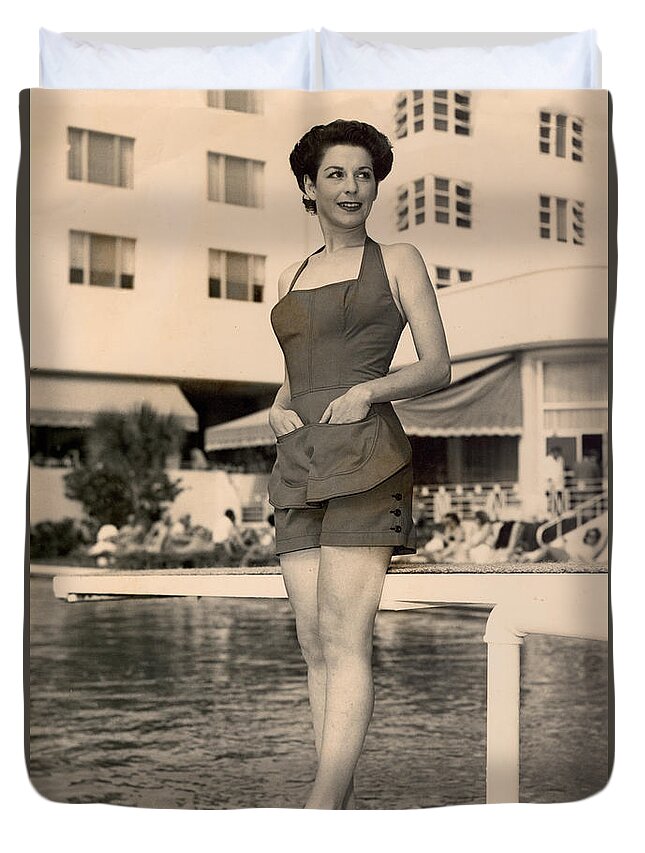 Woman Duvet Cover featuring the photograph Way Back Then at the Fontainebleau in Miami Beach by Matthew Bamberg