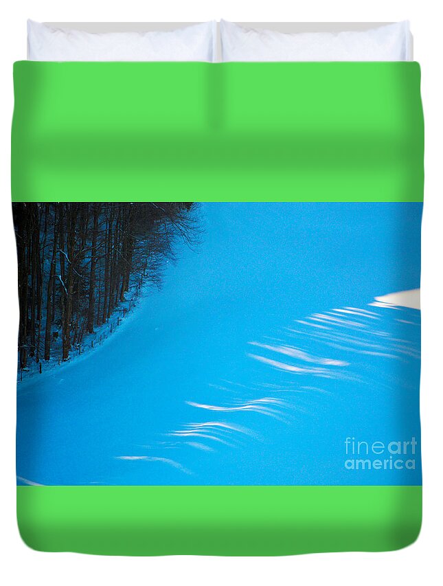 We Got The Blues Duvet Cover featuring the photograph We got the blues - Winter in Switzerland by Susanne Van Hulst