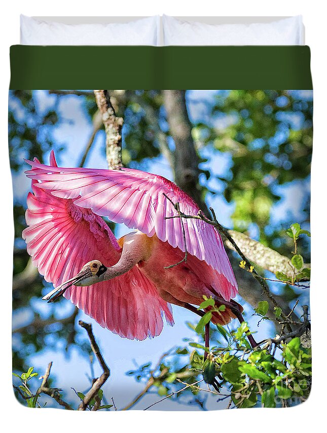 Spoonbills Duvet Cover featuring the photograph We Have Lift Off by DB Hayes