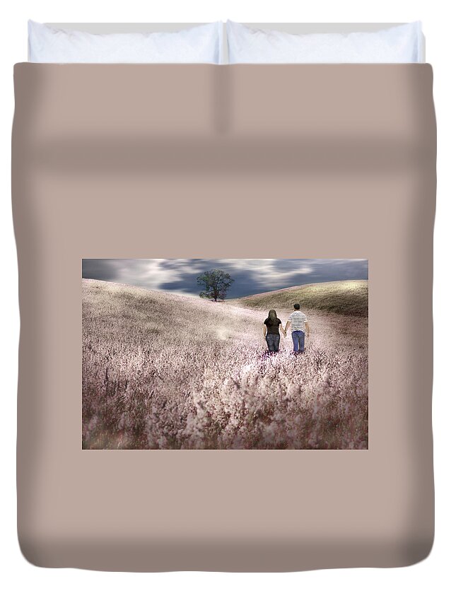 Couple Walking Duvet Cover featuring the photograph We Made Love Under the Tree by Gray Artus
