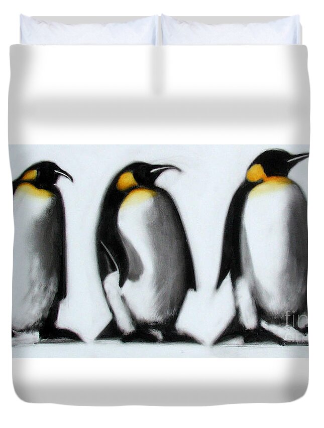 Penguins Duvet Cover featuring the painting We Three Kings by Paul Powis