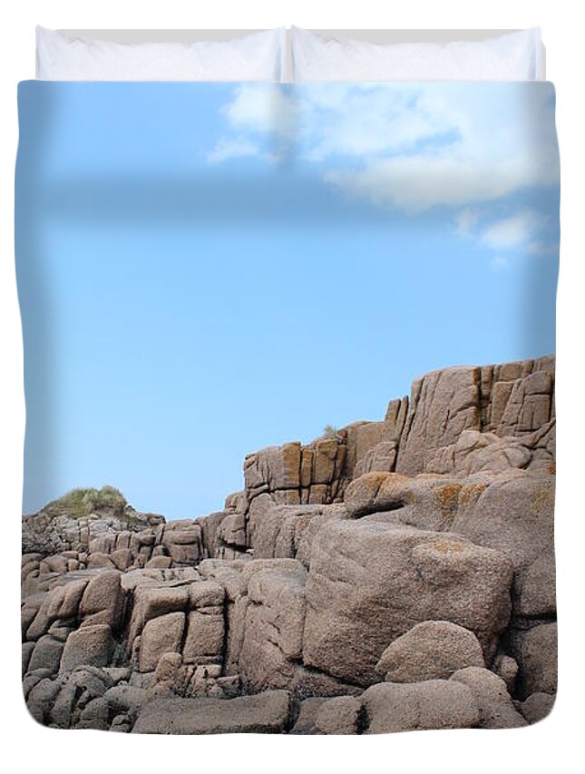 Rock Texture Duvet Cover featuring the photograph Weather Beaten Carrickfinn Donegal Ireland by Eddie Barron