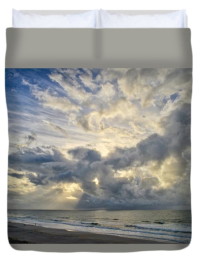 Clouds Duvet Cover featuring the photograph Weather Over Topsail Beach 2977 by Wesley Elsberry