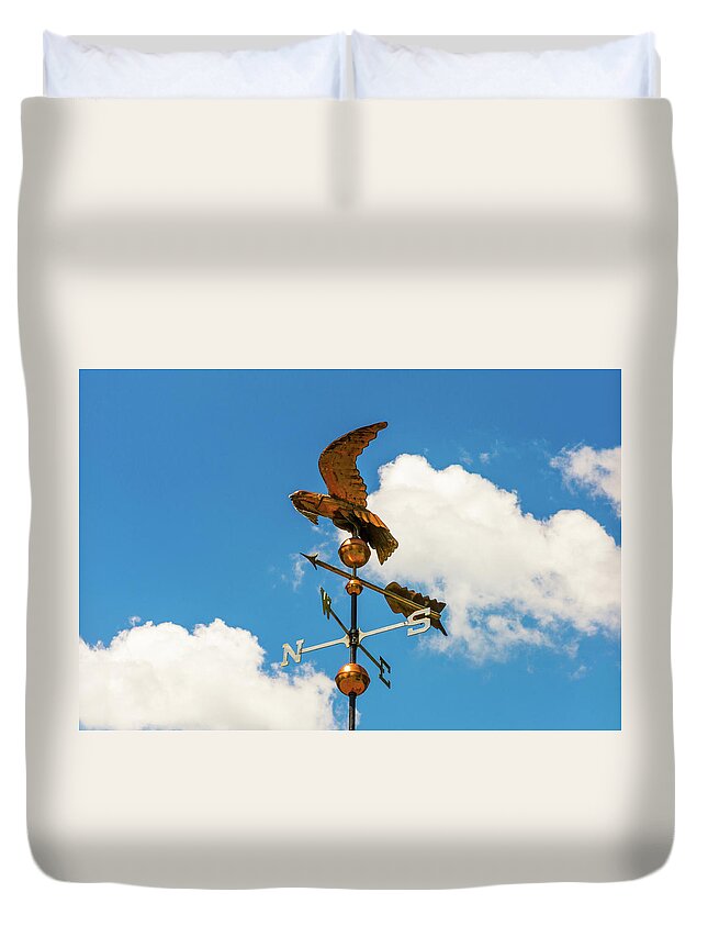 Weather Vane Duvet Cover featuring the photograph Weather Vane On Blue Sky by D K Wall