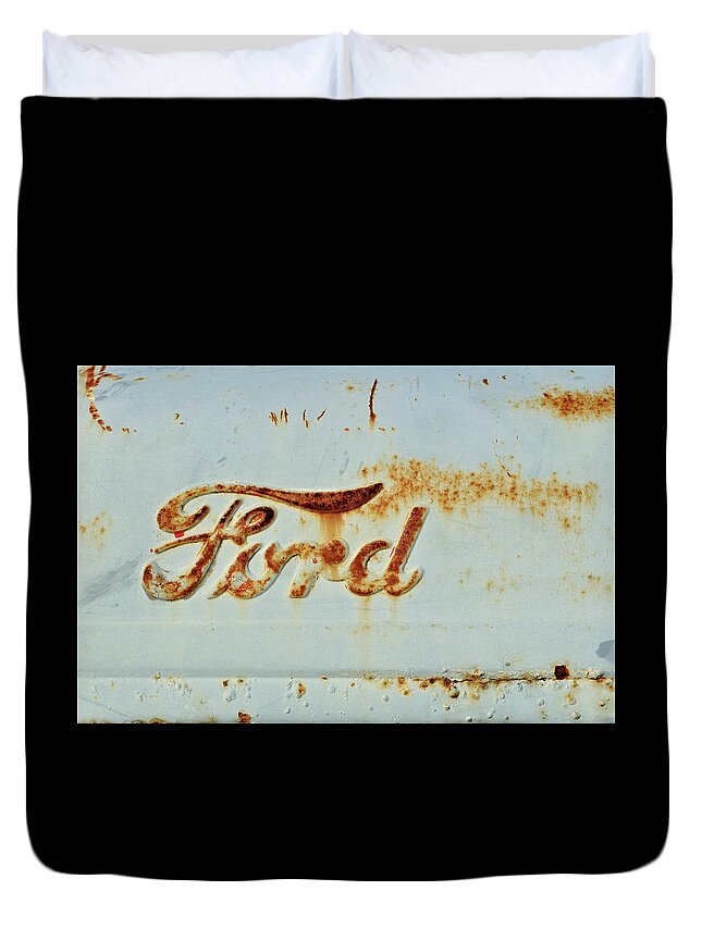 Ford Tractor Duvet Cover featuring the photograph Weathered and Worn Ford Tractor Hood by Luke Moore