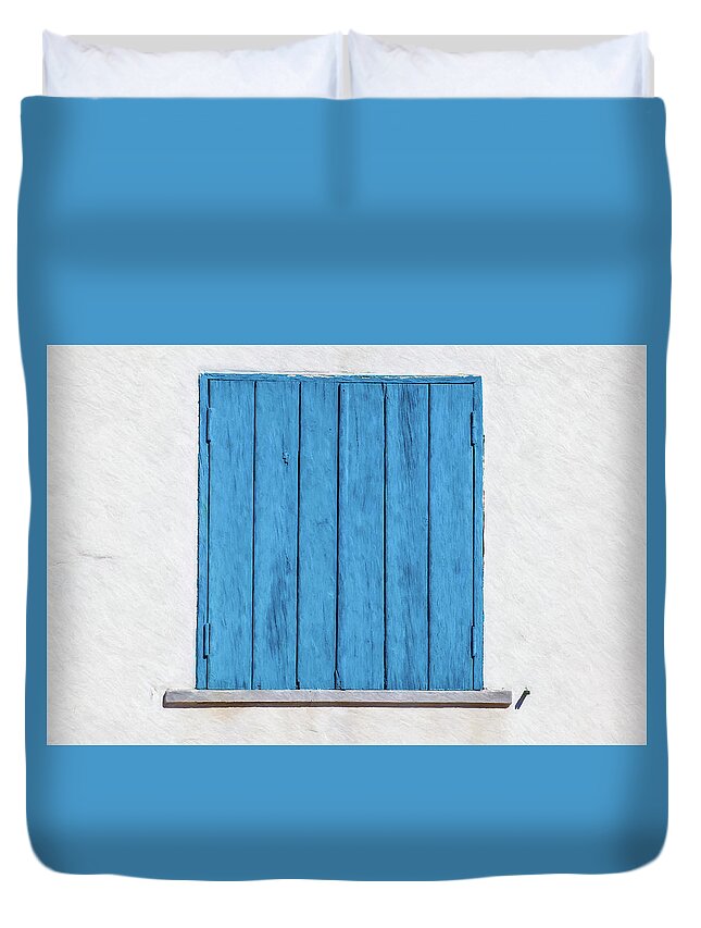 Blue Duvet Cover featuring the painting Weathered Blue Shutter by David Letts
