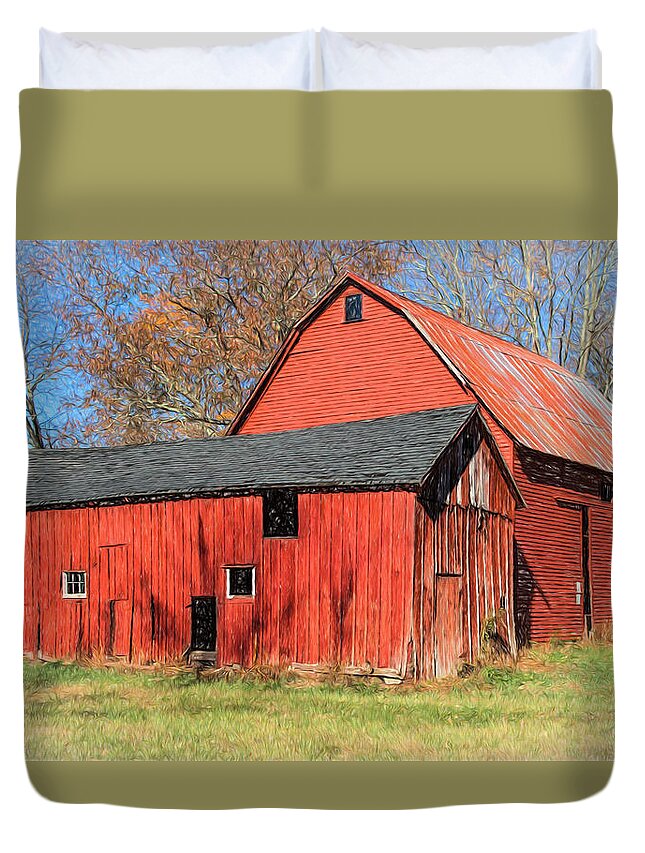 Barn Duvet Cover featuring the painting Weathered Red Barn by David Letts