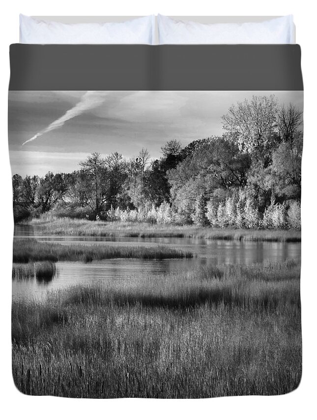 Weborg Point Duvet Cover featuring the photograph Weborg Point - B W by David T Wilkinson