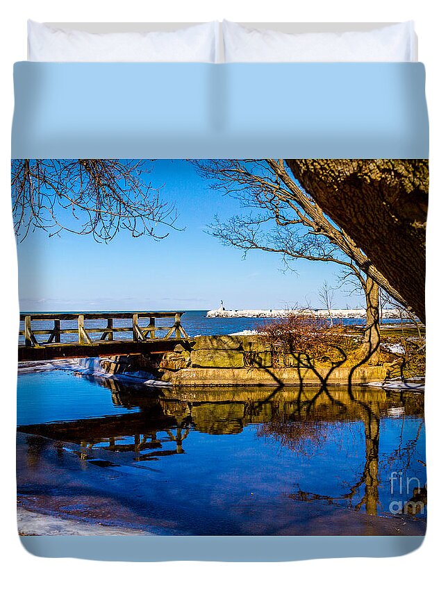 Water Duvet Cover featuring the photograph Webster Outlet Walkway by William Norton