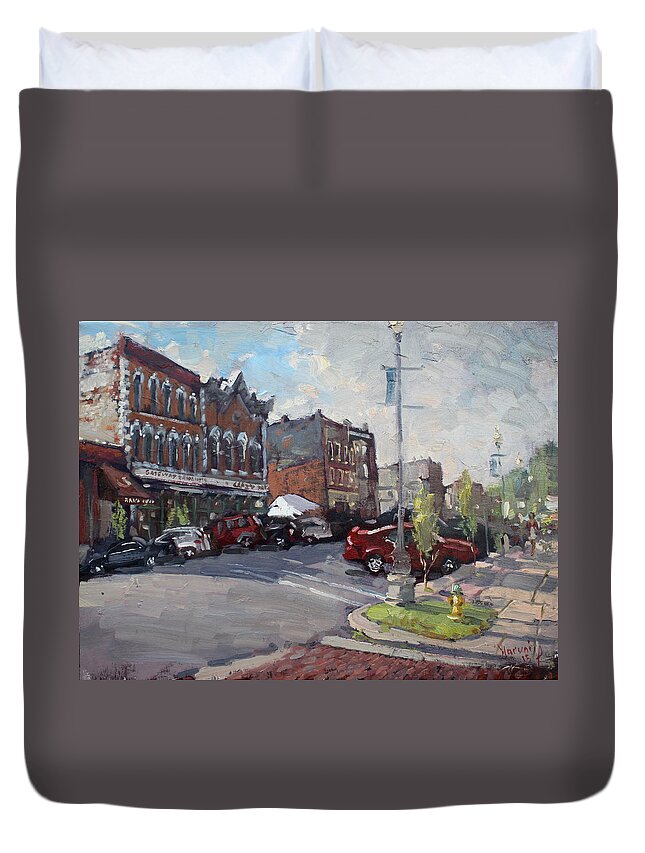 Webster Street Duvet Cover featuring the painting Webster Street North Tonawanda by Ylli Haruni