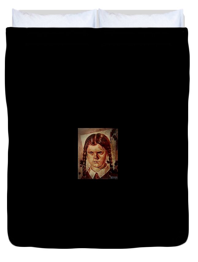 Ryan Almighty Duvet Cover featuring the painting WEDNESDAY ADDAMS - wet blood by Ryan Almighty