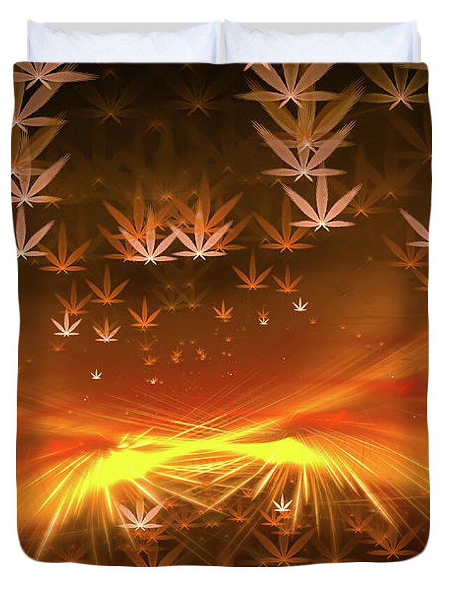 Weed Duvet Cover featuring the digital art Weed art - golden Marijuana heaven by Matthias Hauser