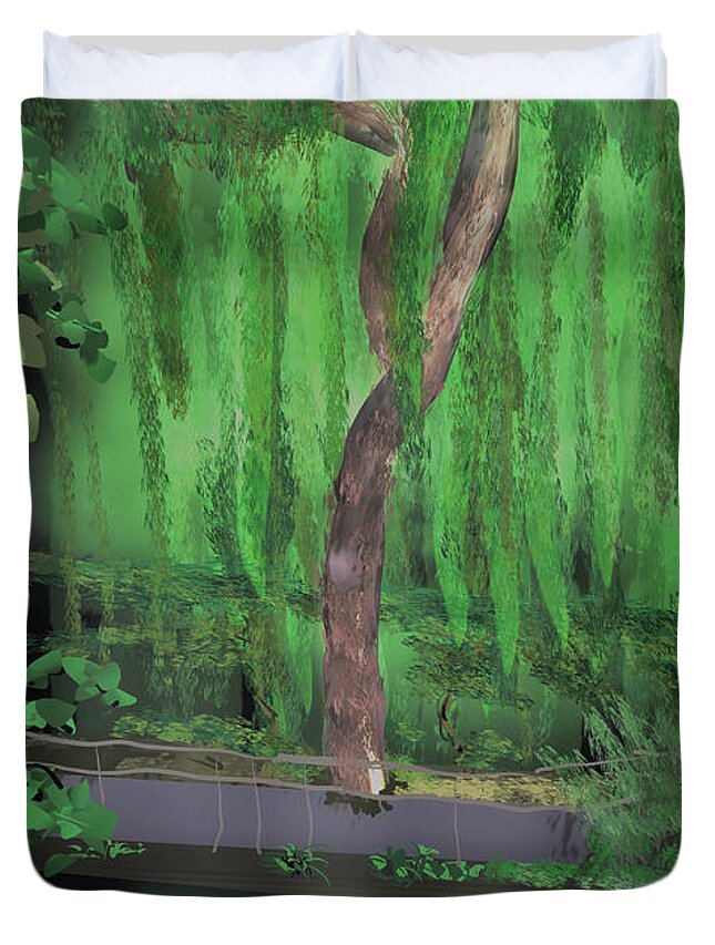 Tiltbrush Duvet Cover featuring the digital art Weeping Willow by Kab