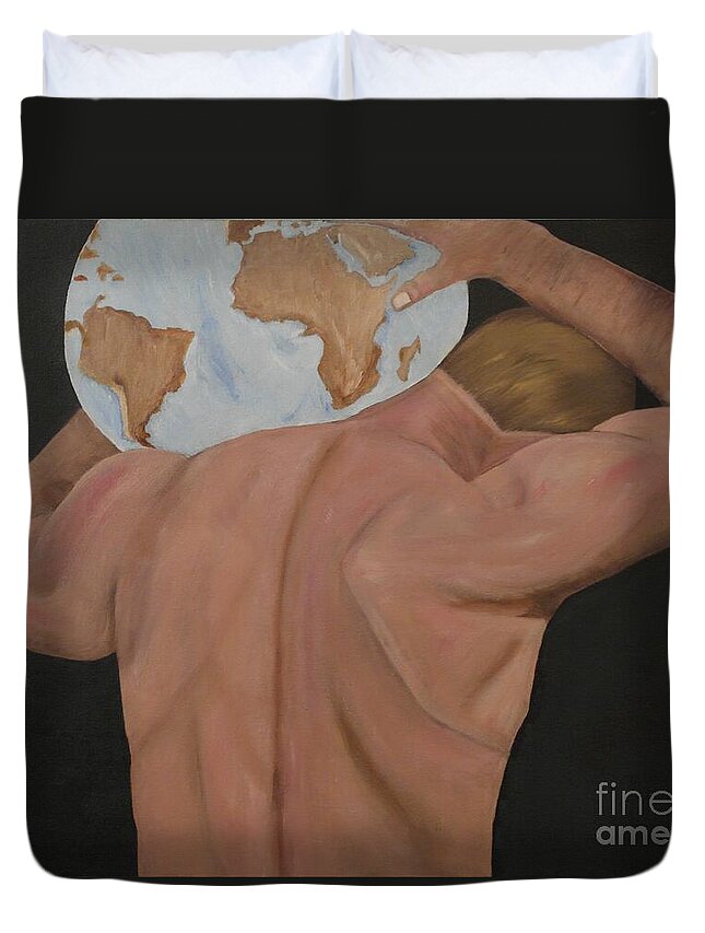 Oil-painting.abstract/surreal-painting Duvet Cover featuring the painting Weight of the World by Catalina Walker