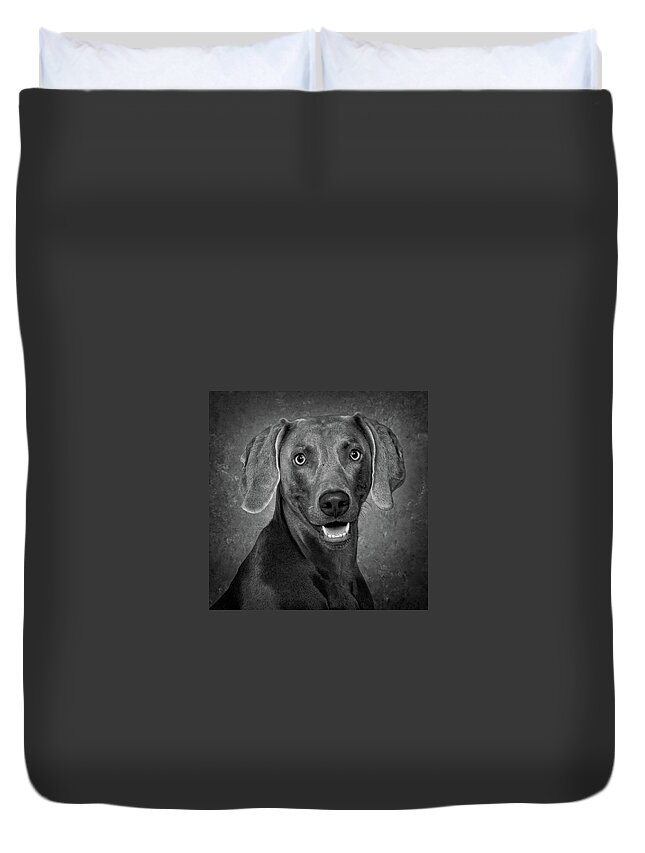 Dog Duvet Cover featuring the photograph Weimaraner In Black and White by Greg and Chrystal Mimbs