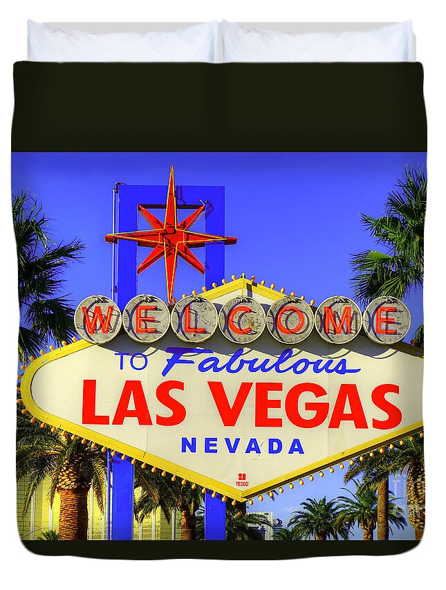Las Vegas Duvet Cover featuring the photograph Welcome To Las Vegas by Anthony Sacco