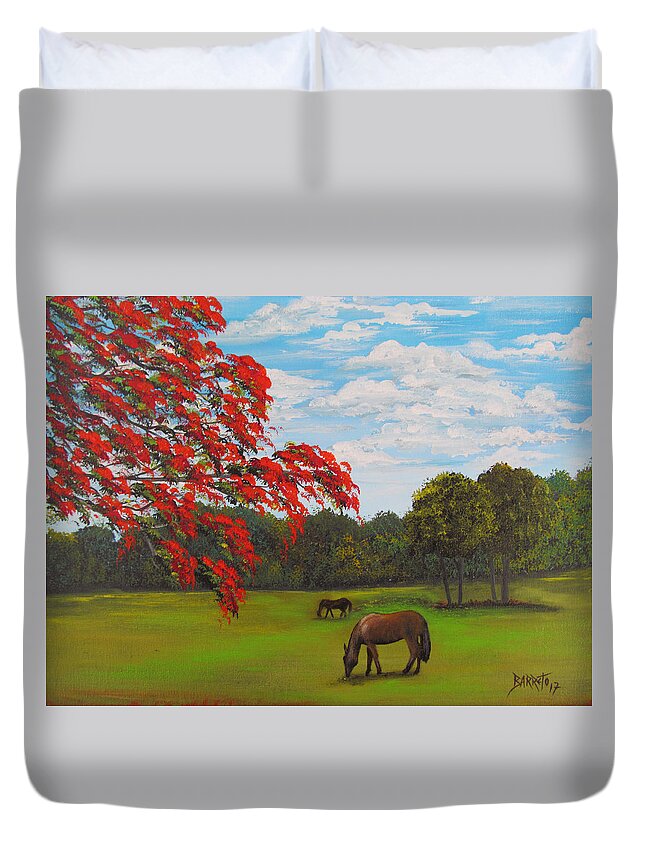 Puerto Rico Duvet Cover featuring the painting Welcome to Paradise by Gloria E Barreto-Rodriguez