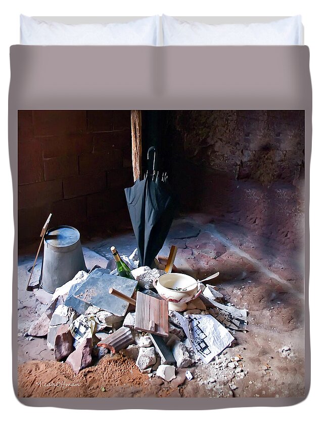 Ombrella Duvet Cover featuring the photograph Put all your bloody rubbish in the basket by Micah Offman