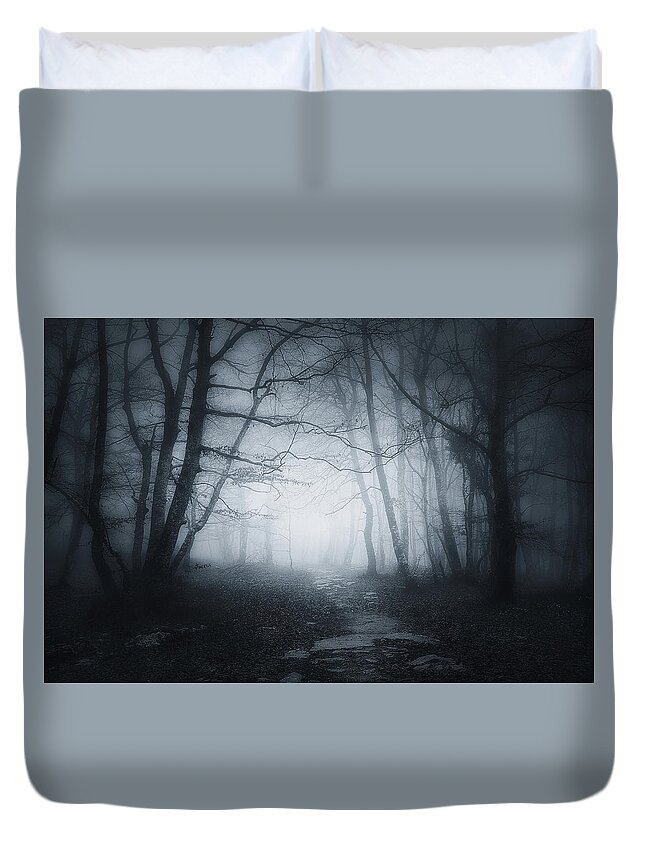 Scary Duvet Cover featuring the photograph Welcome to the forest by Mikel Martinez de Osaba