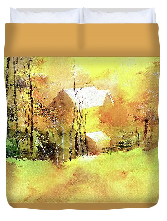 Nature Duvet Cover featuring the painting Welcome Winter by Anil Nene