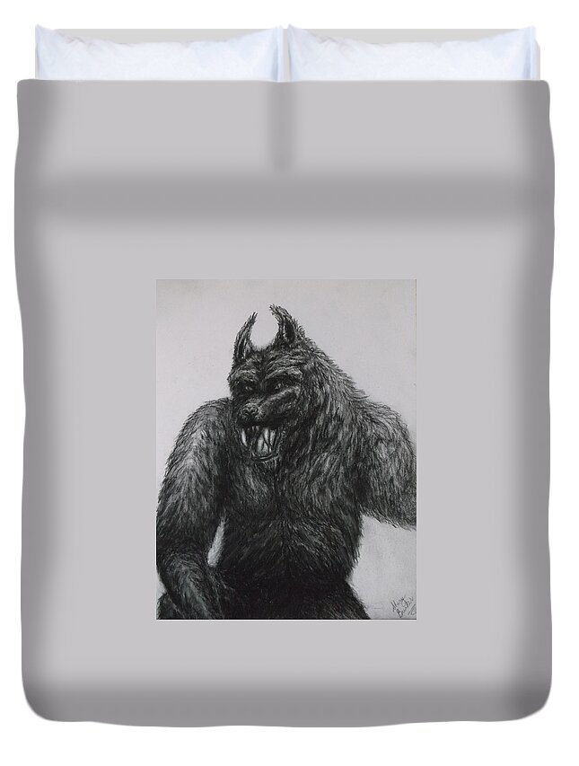 Pencil Drawings Of Werewolf Duvet Cover featuring the drawing Werewolf by Sherry Bunker
