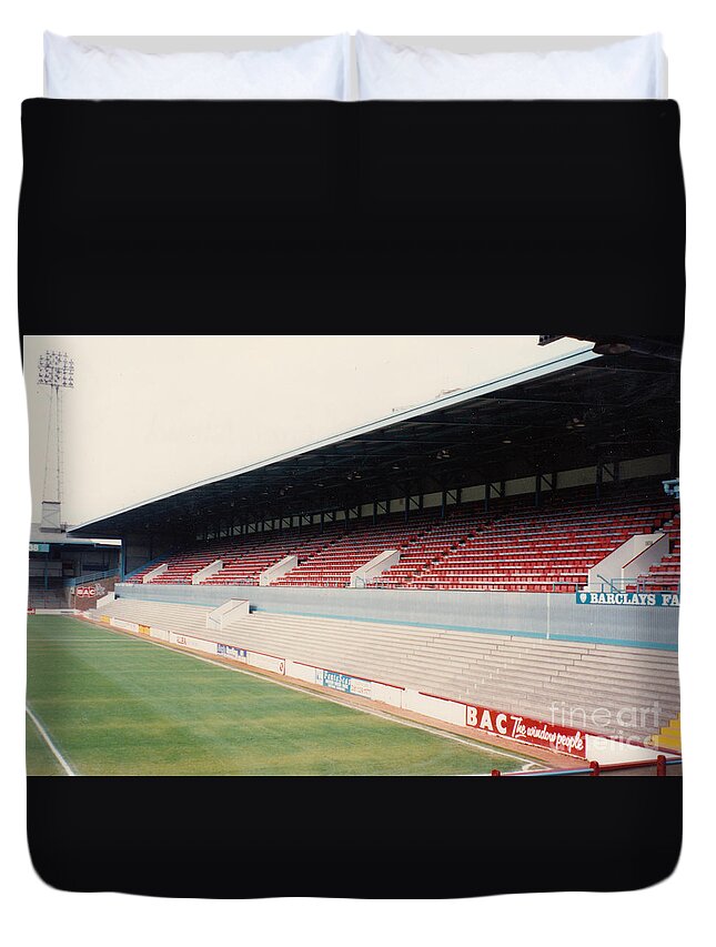 West Ham Duvet Cover featuring the photograph West Ham - Upton Park - East Stand 3 - April 1991 by Legendary Football Grounds