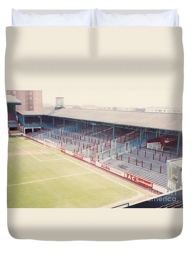 West Ham Duvet Cover featuring the photograph West Ham - Upton Park - South Stand 1 - April 1991 by Legendary Football Grounds
