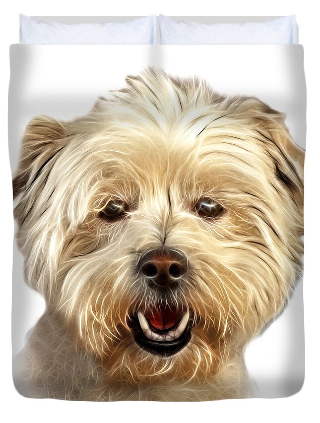Westie Dog Duvet Cover featuring the mixed media West Highland Terrier Mix - 8674 - WB by James Ahn
