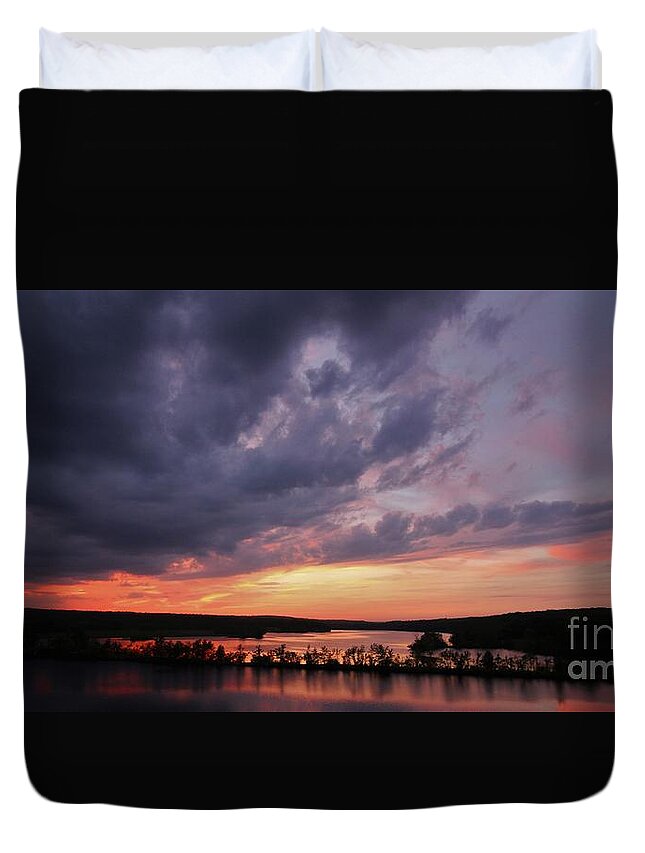 Sunset Duvet Cover featuring the photograph West Thompson Lake Spring Sunset by Neal Eslinger