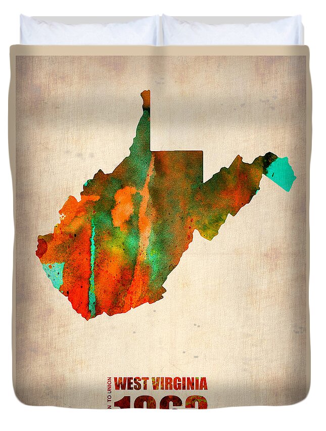 West Virginia Duvet Cover featuring the digital art West Virginia Watercolor Map by Naxart Studio