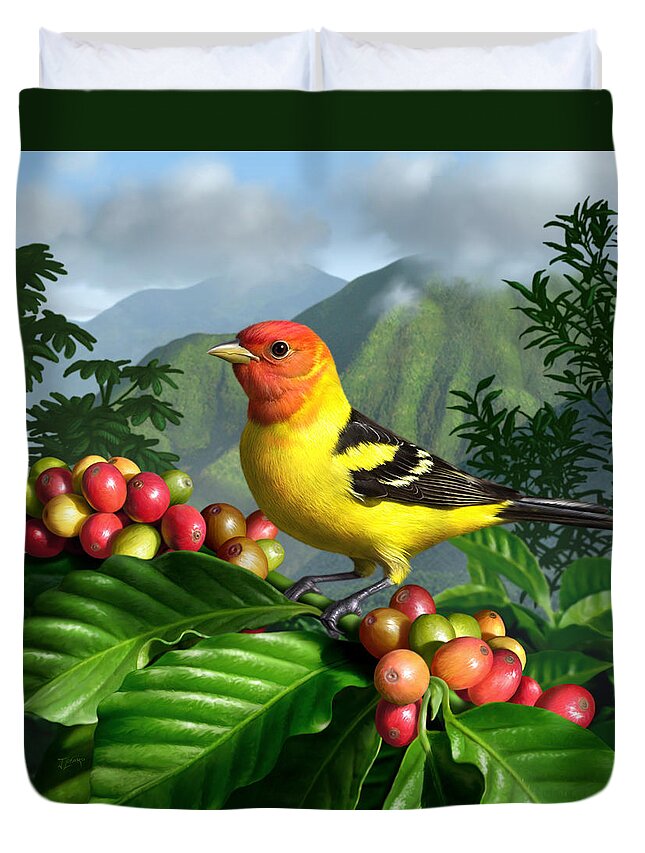 Bird Duvet Cover featuring the digital art Western Tanager by Jerry LoFaro