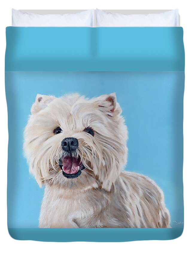 West Highland Terrier Duvet Cover featuring the painting Westie by John Neeve