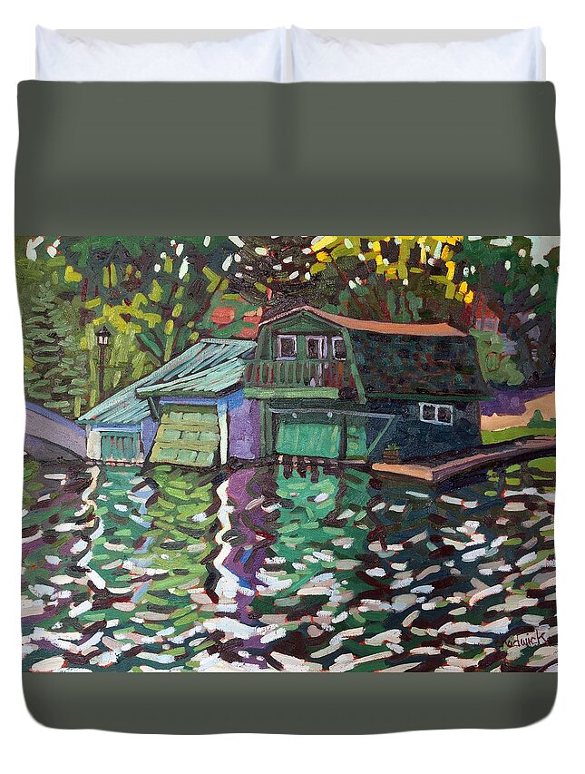 Westport Duvet Cover featuring the painting Westport Boathouse by Phil Chadwick