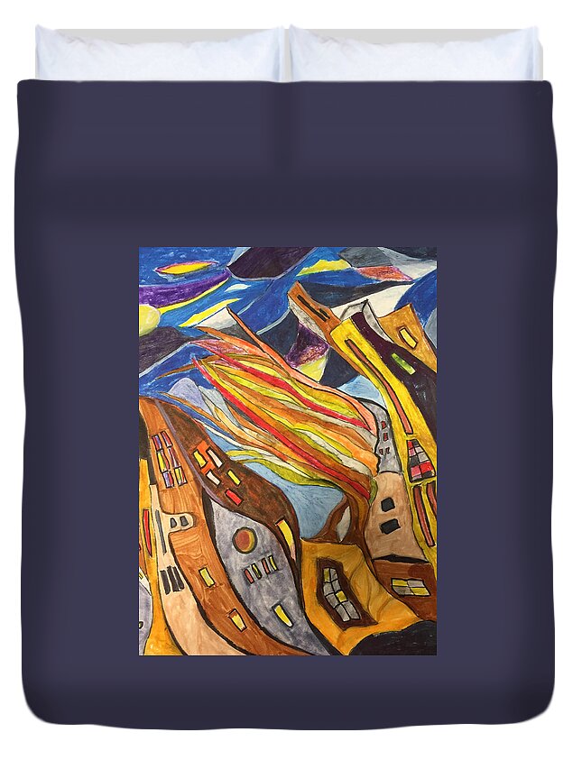 Impressionist Duvet Cover featuring the drawing Westward Blow by Dennis Ellman