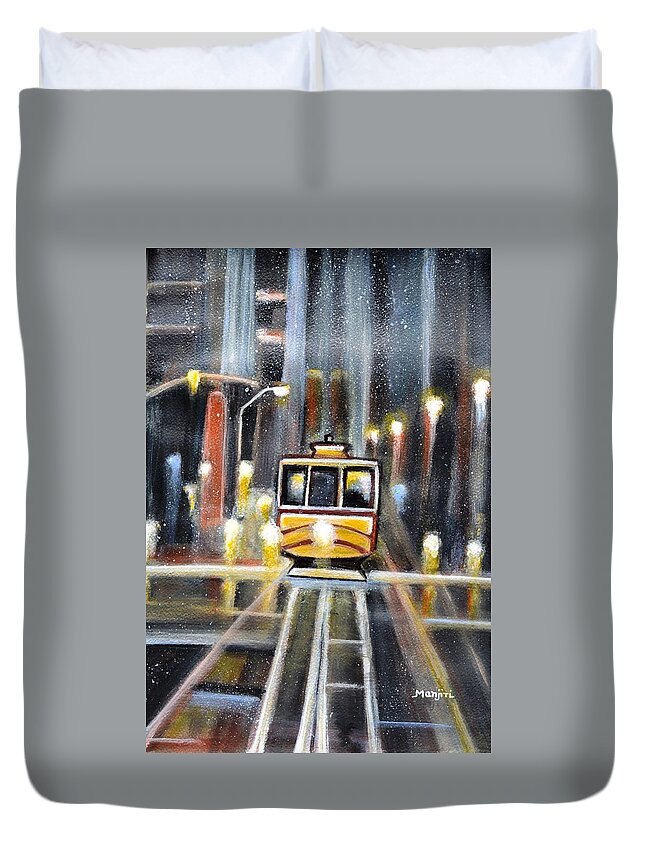 California Duvet Cover featuring the painting Wet Tram California by Manjiri Kanvinde